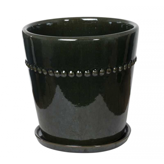 Aneto Keramik potte med underfad H30cm Ø30cm Mørk grøn