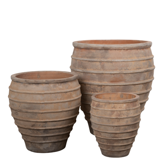Dinara Blomsterkrukke Terracotta Antik choko sæt med 3 H30-H55cm Dinara Blomsterkrukke Terracotta Antik choko sæt med 3 H30-H55cm