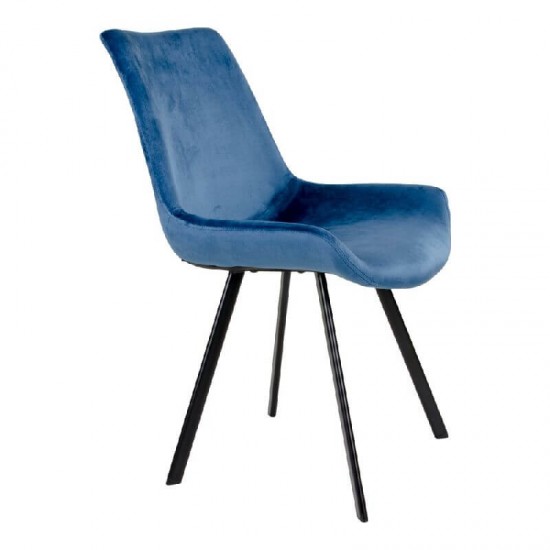 Spisebordsstol Drammen blå velour med sorte ben Spisebordsstol Drammen blå velour med sorte ben
