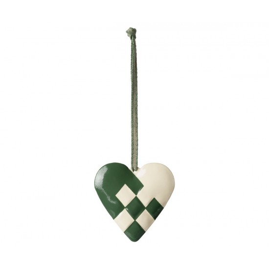 Flettet hjerte grøn stor Metal ornament fra Maileg