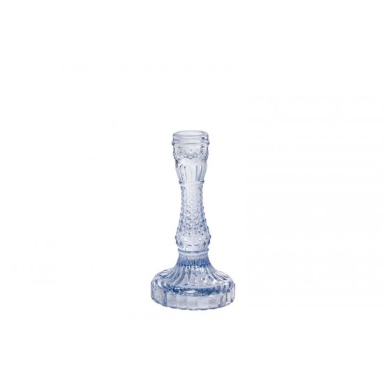 Lysestage i blåt glas 17 cm