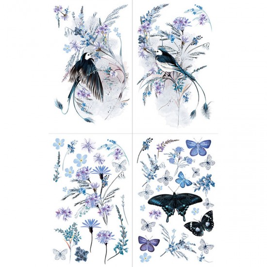 Transfer Hokus Pokus - Oiseau Blue - 4 ark 94x60cm Transfer Hokus Pokus - Oiseau Blue - 4 ark 94x60cm