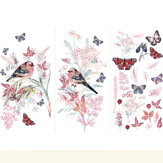 Transfer Hokus Pokus - Oiseau Rose - 3 ark 94x60cm Transfer Hokus Pokus - Oiseau Rose - 3 ark 94x60cm