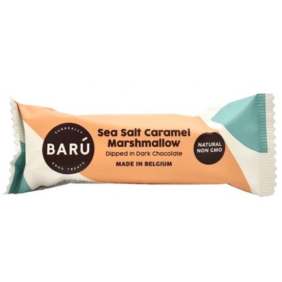 Mørk chokoladebar med vanilije skumfidus og den lækreste salt karamel 30g fra BARU Mørk chokoladebar med vanilije skumfidus og den lækreste salt karamel 30g fra BARU