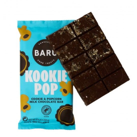 Kookie Pop - Mælkechokoladebar med cookie og popcorn 85g fra BARU Kookie Pop - Mælkechokoladebar med cookie og popcorn 85g fra BARU