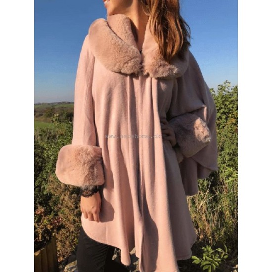 Kappe med fake Fur NUDE Kappe med fake Fur NUDE