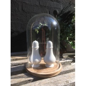 Flot Glasklokke med træbund H25cm Glaskuppel