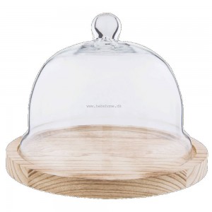 Flot Glas kuppel med træbund H17cm Flot Glas kuppel med træbund H17cm