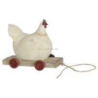 Høne på hjul med træksnor - Trækvogn
