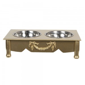 Foderskål til kat og lille hund guldfarvet