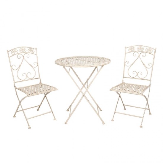 Cafebord i hvid jern med 2 stole