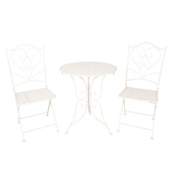 Cafebord med stole i hvid jern Cafebord med stole i hvid jern