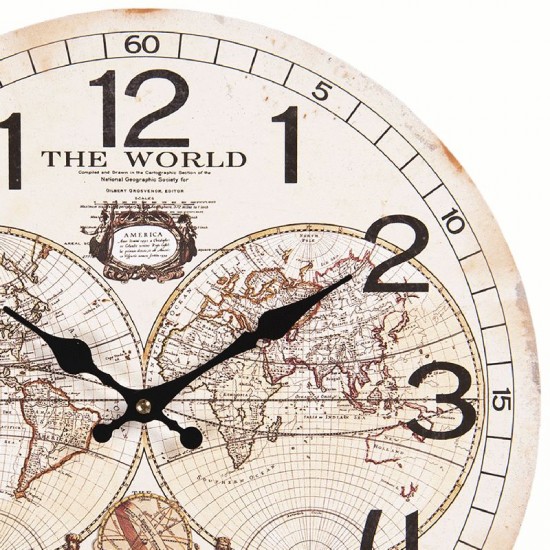 Væg ur med verdenskort