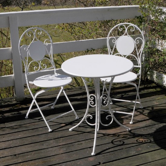 Cafebord med 2 stole Hvid jern Cafebord med 2 stole Hvid jern