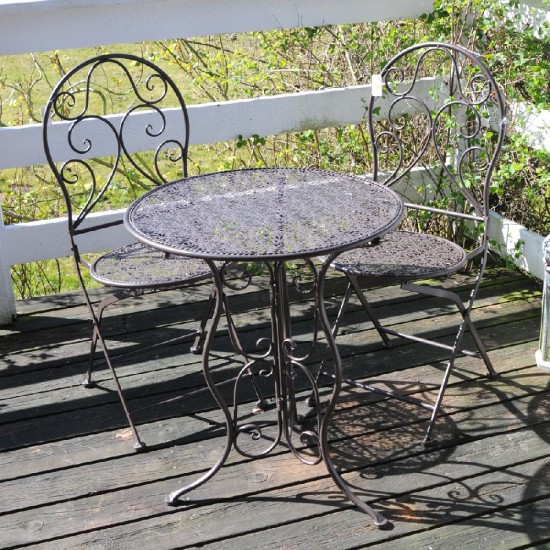 Cafebord med 2 stole i sort jern Ø60cm