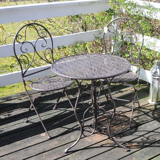 Cafebord med 2 stole i sort jern Ø60cm