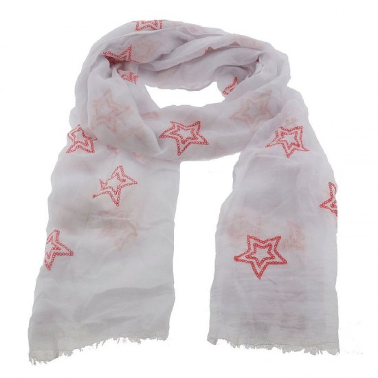 Tørklæde 70x180cm Hvid med røde stjerner