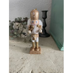 Nøddeknækkerfigur Guld med tromme H13cm Nøddeknækkerfigur Guld med tromme H13cm