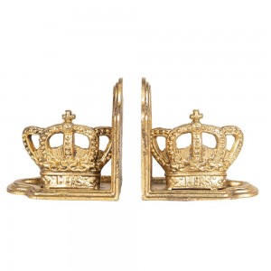 Sæt med 2 krone bogstøtter i guld H12cm Sæt med 2 krone bogstøtter i guld H12cm