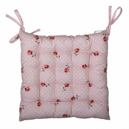 Hynde til stol lyserød med roser Str. 40*40*4 cm Materiale: 100%