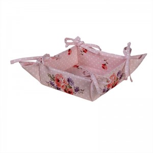 Brødkurv lyserød med roser 31*31*8 cm Brødkurv lyserød med roser 31*31*8 cm