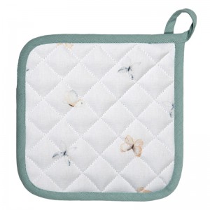Grydelap hvid med grøn kant 20*20 cm Grydelap hvid med grøn kant 20*20 cm