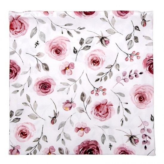 Pudebetræk hvid med lyserøde roser 40*40 cm