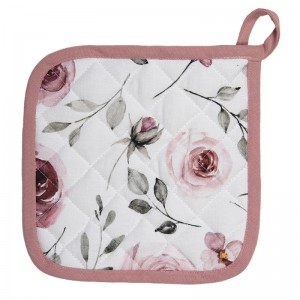 Grydelap hvid med roser 20*20 cm Grydelap hvid med roser 20*20 cm