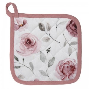 Grydelap hvid med roser 20*20 cm Grydelap hvid med roser 20*20 cm