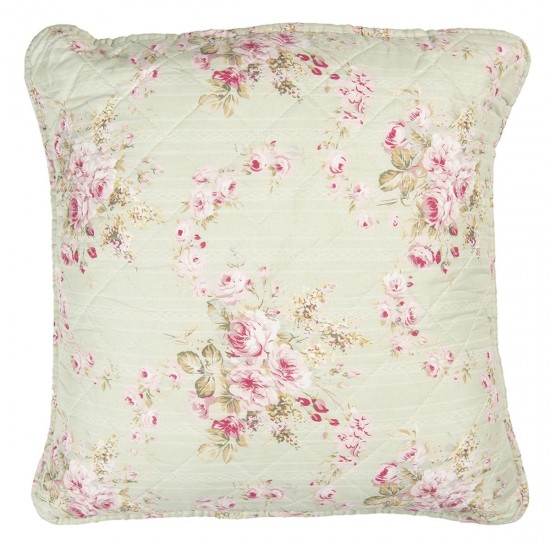 Pudebetræk lysegrønt med lyserøde blomster 50x50cm 