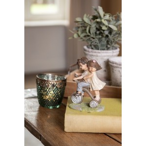 Dekoration figur børn på cykel 14 cm