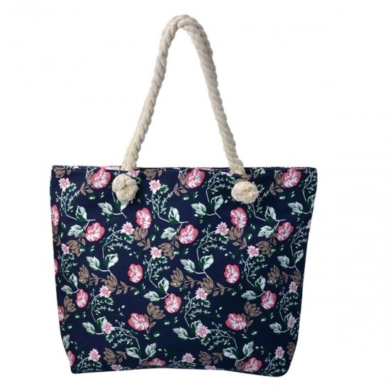 Lækker Blå Strandtaske med blomster B43cm Nautico