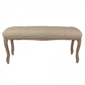 Bænk Brun træ med tekstil og knapper B112cm