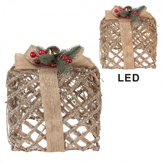 Gave med LED Guldfarvet H24cm Gave med LED Guldfarvet H24cm