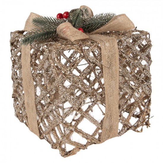 Gave med LED Guldfarvet H30cm Gave med LED Guldfarvet H30cm