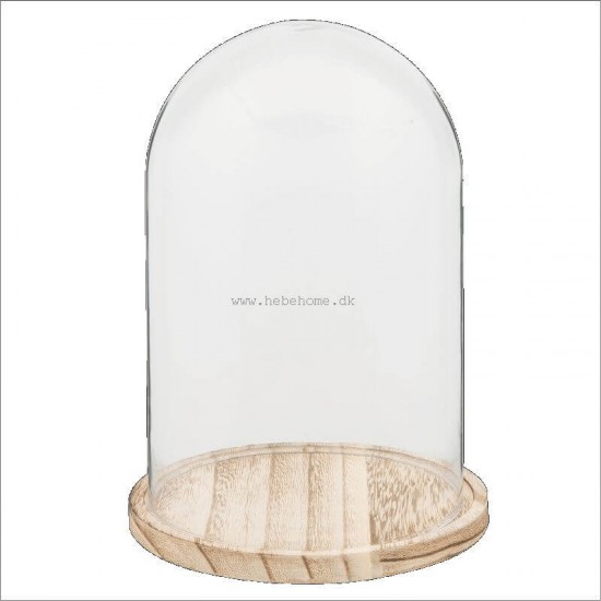 Flot Glasklokke med træbund H25cm Glaskuppel