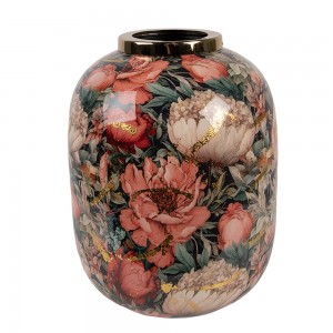 Vase med blomstertryk grøn Pink Ø17xH22 cm