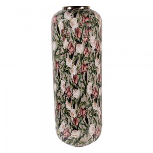 Høj vase med blomstertryk Grå-Pink Ø25xH70 cm