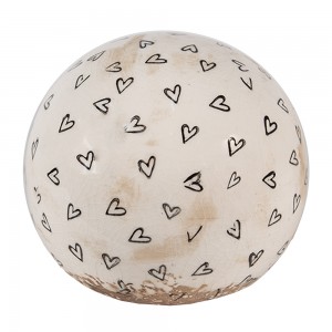 Dekorationskugle creme med sorte hjerter 12x12 cm Dekorationskugle creme med sorte hjerter 12x12 cm