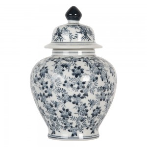 Vase med låg hvid-blå Ø14xH21 cm