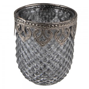 Fyrfadslysholder med ornament kant glas H9cm Fyrfadslysholder med ornament kant glas H9cm