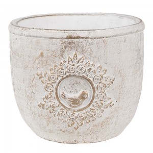 Urtepotte med lille fugl - hvid med guld patinering 13x11 cm Urtepotte med lille fugl - hvid med guld patinering 13x11 cm