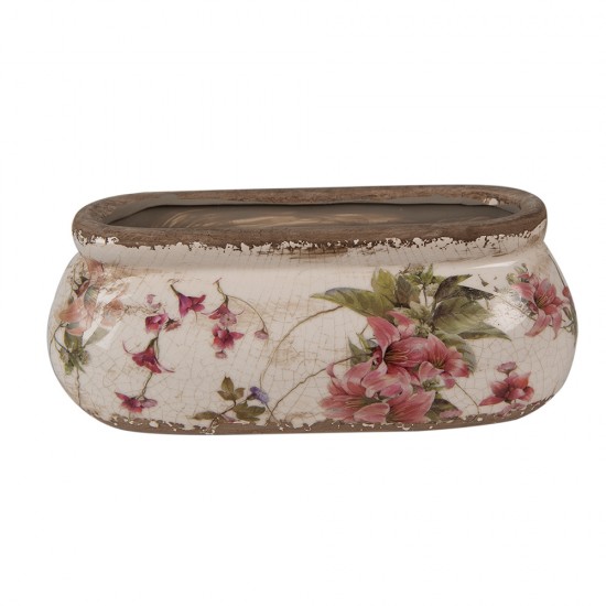 Aflang potte med blomstertryk L18cm