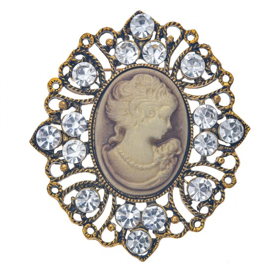 Broche cameo brun