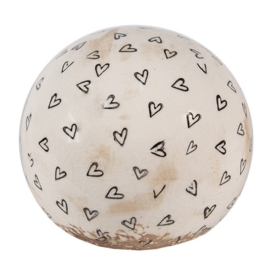 Dekorationskugle creme med sorte hjerter 12x12 cm