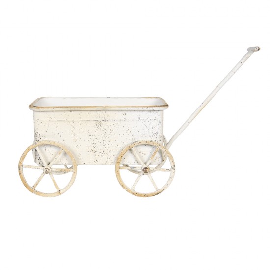 Havekrukke trækvogn L29cm hvidpatineret metal
