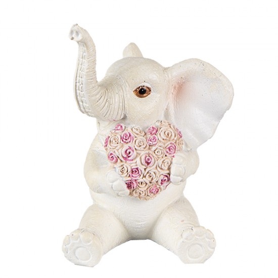 Hvid elefant med blomster 10 cm