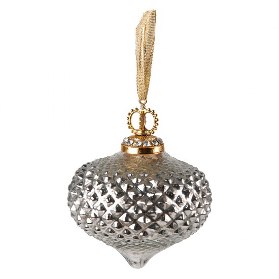 Julekugle sølv med simili sten 8 cm