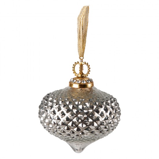 Julekugle sølv med simili sten 9x11 cm