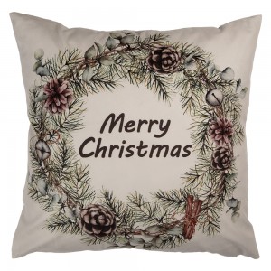 Pudebetræk Merry Christmas Beige 45x45 cm Pudebetræk Merry Christmas Beige 45x45 cm